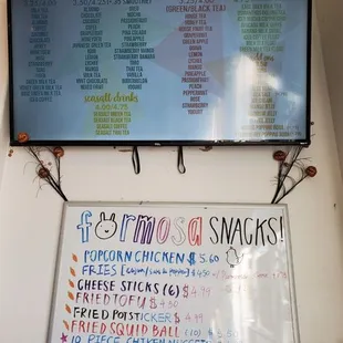 Top is drinks menu, bottom is snacks menu
