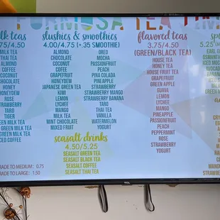 a menu on the wall