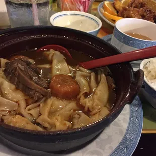 Wonton dumpling beef stew. Very authentic Chinese flavors. Not your typical American-Chinese dishes. Delicious!