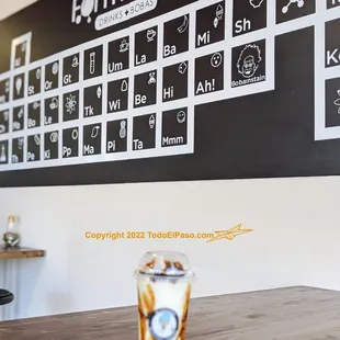 a glass of iced coffee on a table