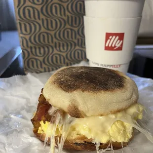 Egg, cheese and bacon $8
