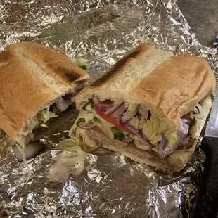 Half of a deluxe steak hoagie