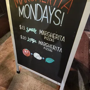 Margherita Mondays sign/menu