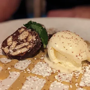 a dessert with ice cream