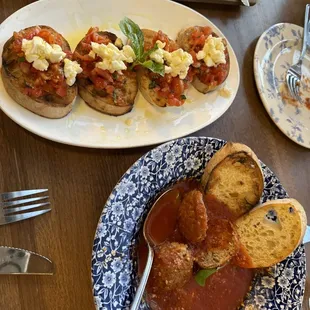 Pomodoro Bruschetta and Wood Roasted Meatballs