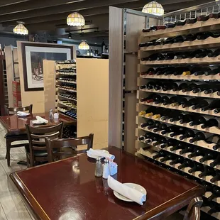 a wine rack in a restaurant