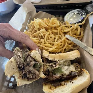 Philly Cheesesteak with onion rings