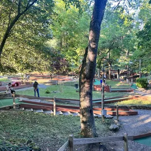 people playing miniature golf