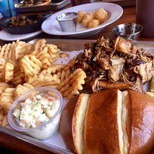 Pulled Pork Sandwich and waffle fries