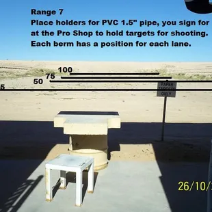 Range 7 lanes and overview.  You can bring your own 1.5" PVC pipe or draw it from the Pro Shop for free to hold your targets