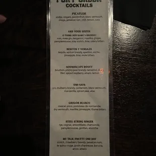 the menu for the restaurant