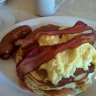 Lumberjack breakfast there&apos;s a slice of ham under the pancakes
