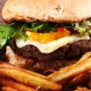 a cheeseburger and fries