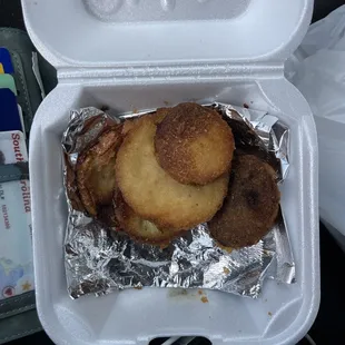 A to-go order of fried squash (cold &amp; small)