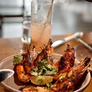 Hearth grilled prawns