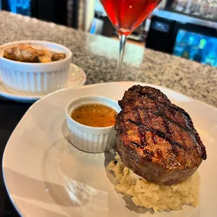 8 oz filet with bourbon cream sauce and home style mashed potatoes