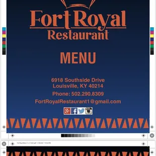 the menu for fort royal restaurant