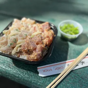 Poke bowl ($19.95) with ginger marlin and spicy togarashi ahi  IG: @ohmyono