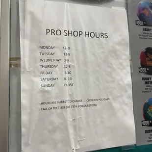 Here are the updated pro shop hours