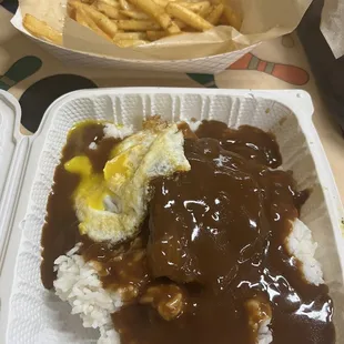 Loco moco &amp; garlic fries