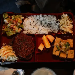 Bento with Japanese Style Hamburger Steak and Tofu