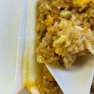 a close up of a plate of fried rice