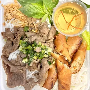 #17 BBQ Pork with Spring Rolls Noodles