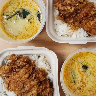 garlic chicken and panang curry combo. warning - one combo order can probably serve two people if it came with more rice!