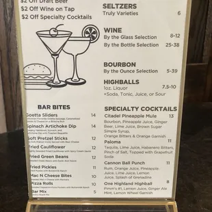Bar menu