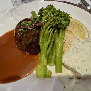 F-mignon and fish was excellent! Is it so bad to WANT to lick the plate??