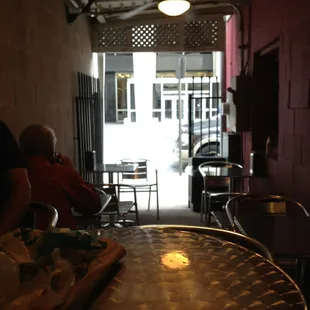 The little patio on the side. 6 tables.