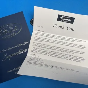 Thick Cardstock Thank You letter mailed to me. Customer Service is unparalleled. WoW