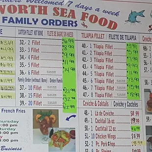 Fort Worth Seafood Menu.