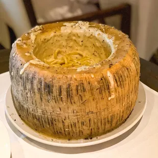 Truffle Cacio e Pepe in a cheese wheel