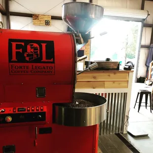 a coffee grinder in a coffee shop