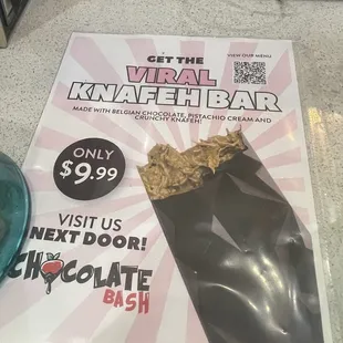 9/2024 helping their neighbor advertise:  viral Dubai chocolate bar available (OPENS at 3PM )