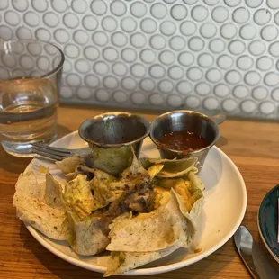 Tatertot Burrito.  Couldn't wait to eat so half eaten.