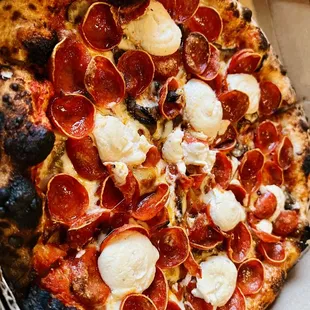 Pepperoni, mushrooms, &amp; black truffle ricotta