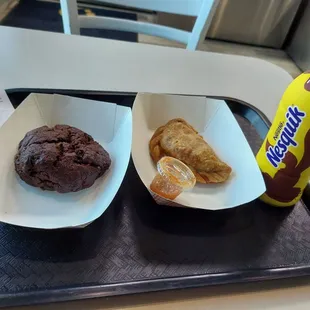 Chicken empanada and chocolate cookie