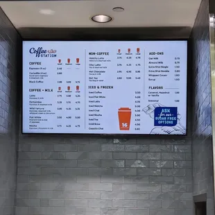 a menu on the wall