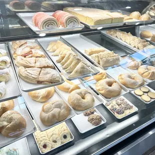 a variety of pastries on display