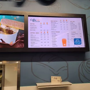 menu and coffee machine