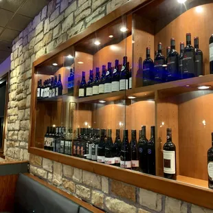 a wall of wine bottles