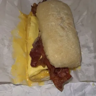 Bacon, egg, and cheese sandwich