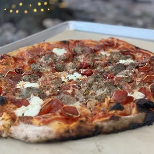 Large Meatzilla with onion and hot honey on the side.  Second visit same pizza but my wife got the Chicken Parm.  Both great flavors.