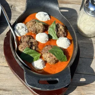 Waygu Meatballs w San Marzano tomato sauce and fresh Ricotta