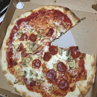 pepperoni, mushrooms, and cheese