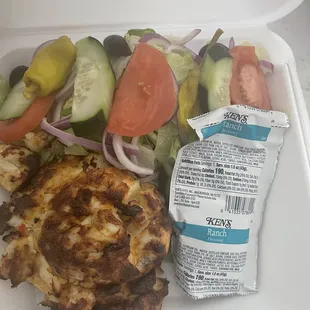 Crabcake with salad.