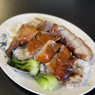 Roast pork and roast duck rice plate