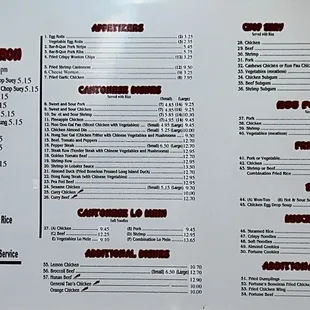 Menu inside on wall
